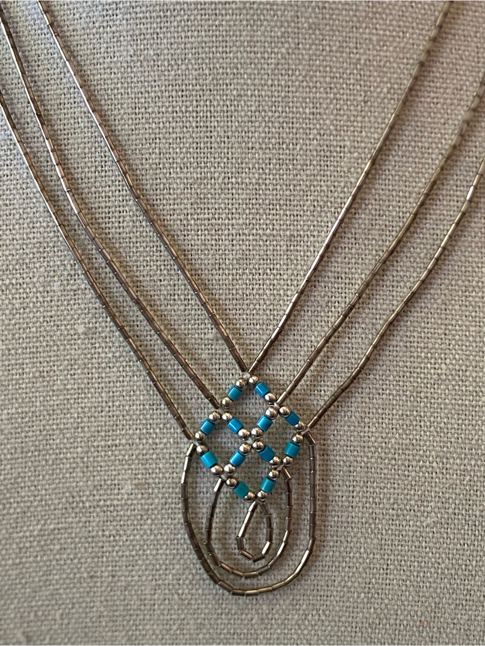 Vintage Native American Sterling Silver Turquoise Liquid Silver Necklace